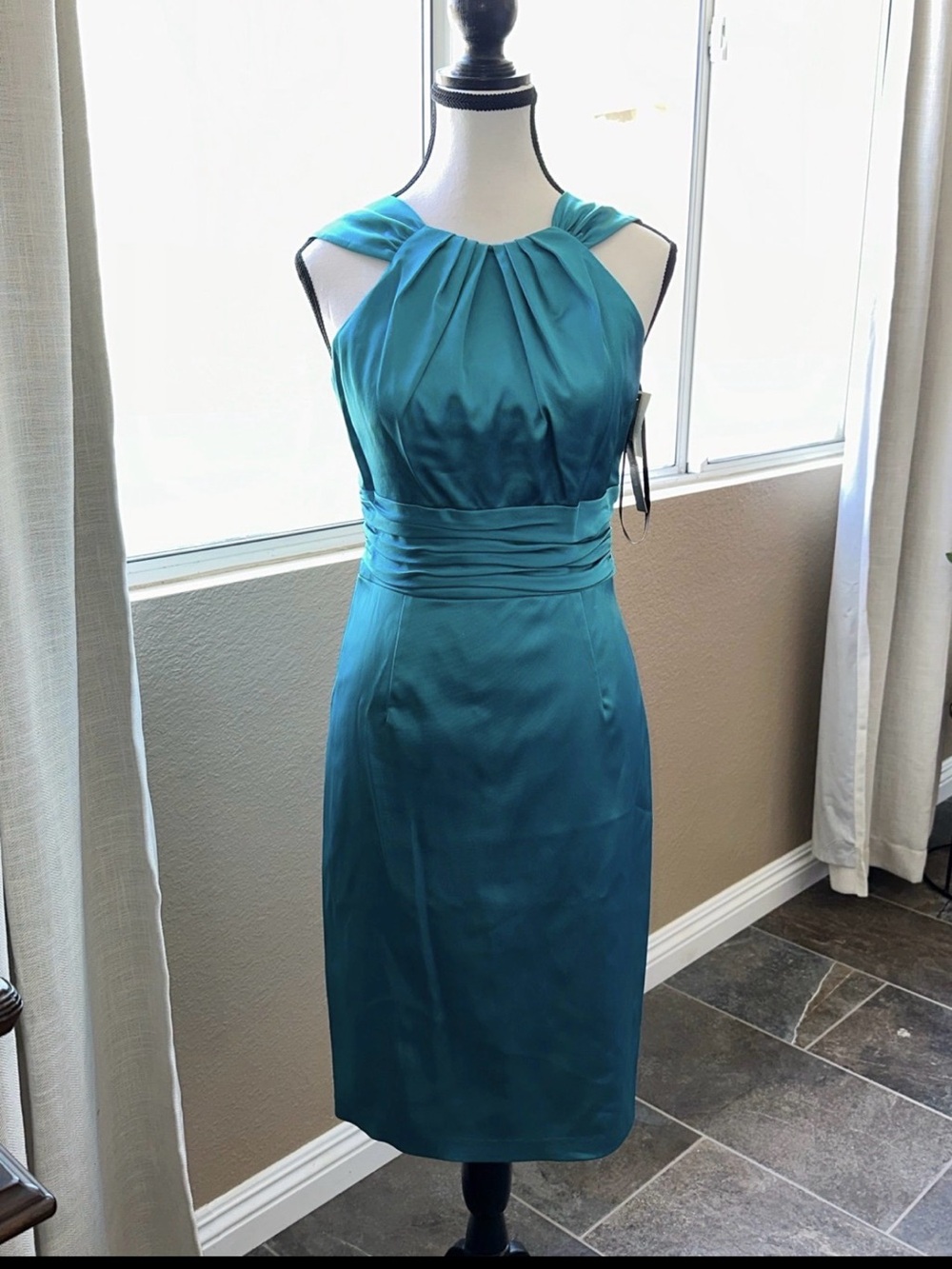 Teal Sleeveless Pleated Waist Cocktail Dress